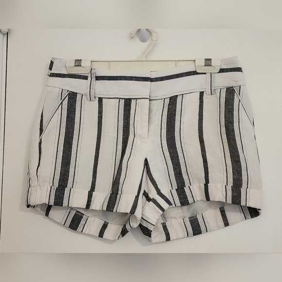 Express Linen Shorts Womens 4 Low Rise White Blue Striped Pockets Belt Loop F18 - Picture 8 of 13
